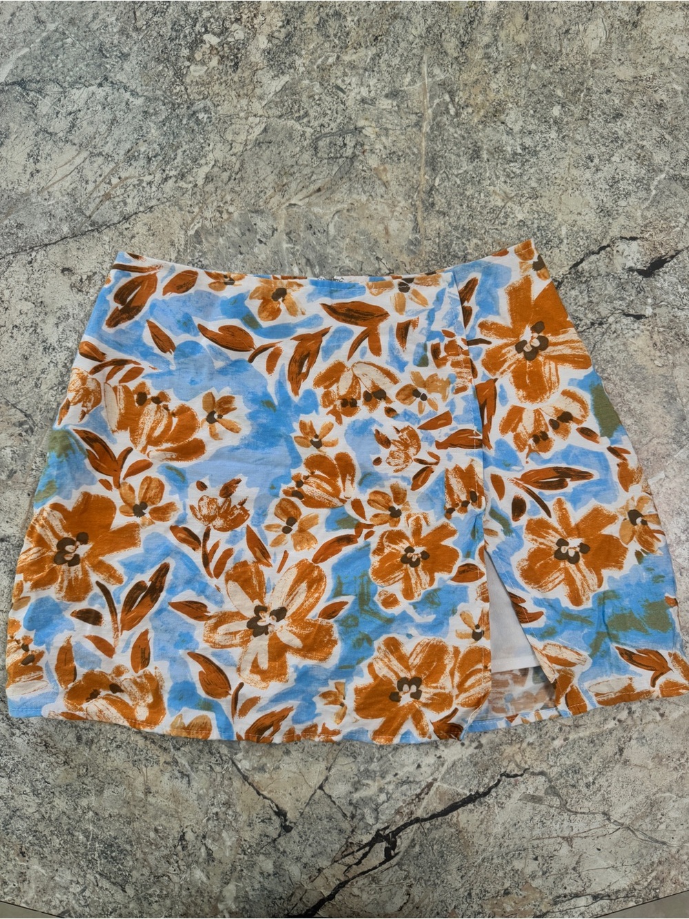 Blue & Brown Floral Mini Skirt
